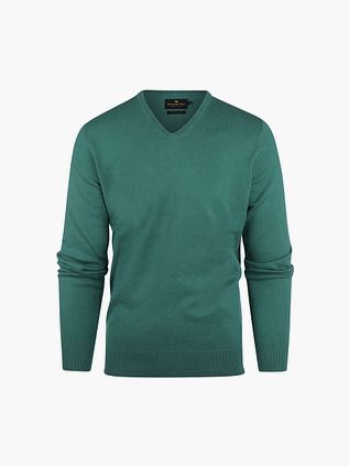 Steppin' Out Trøje i bomuld og cashmere med V-udskæring, Middelgrøn