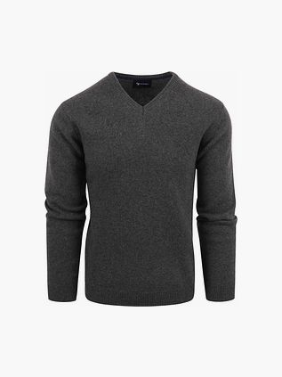Suitable Sweter z wełny jagnięcej z dekoltem w serek antracytowy
