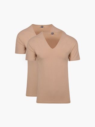 Alan Red T-Shirt NOV z dekoltem w serek, stretch, beżowy 2-pack