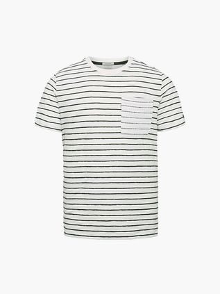 Cast Iron T-Shirt w paski, z kieszenią na piersi, biały