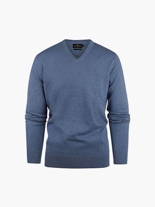 Steppin' Out Trøje i bomuld og cashmere med V-hals i indigoblå