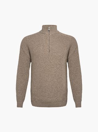 R2 Halv lynlås Heavyknit Trøje i Merinould Lysebrun