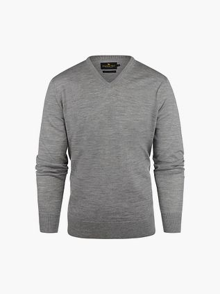 Sweter Steppin' Out z dekoltem w serek z melanżowej wełny merynosów, szary
