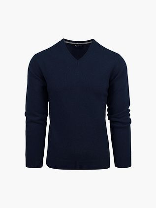 Jersey de lana de cordero Suitable con cuello de pico en azul marino