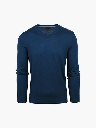 Suitable Merino Genser med V-hals Indigoblå