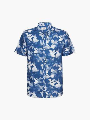 Petrol blå blomstret kortærmet skjorte