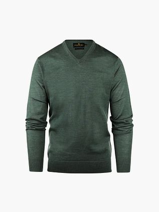 Sweter Steppin' Out z dekoltem w serek z wełny merino w kolorze szałwiowej zieleni
