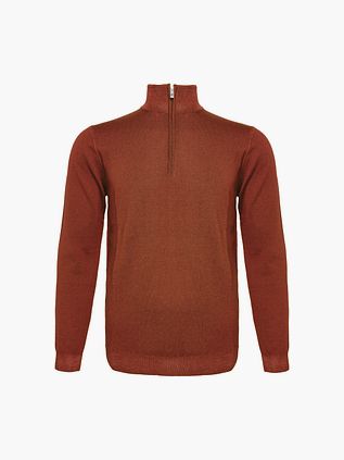 R2 Halv Lynlås Trøje i Merinould Mursten