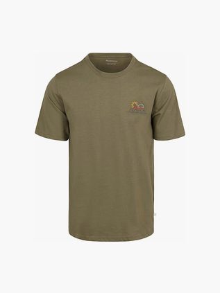 T-shirt Knowledge Cotton Apparel z nadrukiem na piersi w kolorze oliwkowym