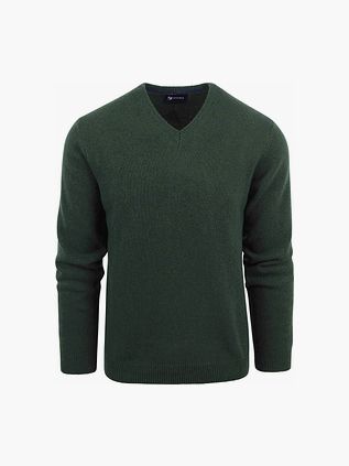 Suitable Lamswol Trøje V-Hals Mørkegrøn