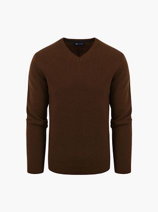 Suitable Pullover Wool V-Neck Brown