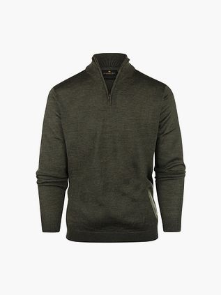 Steppin' Out Halvglidelås Genser i Merinoull i Olivengrønn