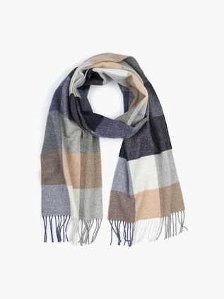 Profuomo Sjaal Wol Ruiten Blauw Grijs Beige