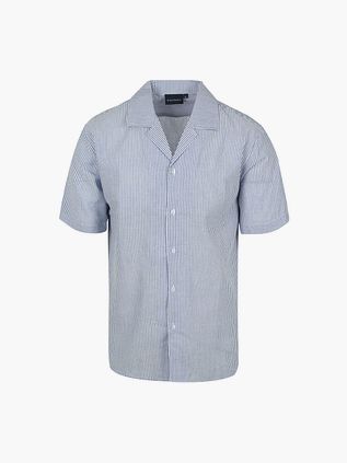 Suitable Kortærmet Skjorte Stribe Seersucker Lyseblå