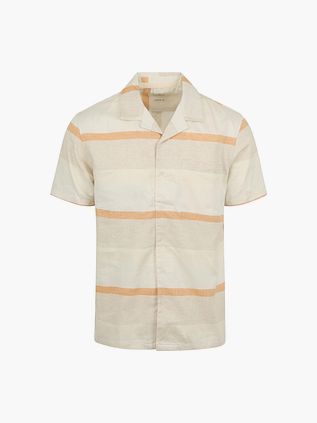 Anerkjendt Kortærmet Skjorte Leo i Linned Striber i Ecru