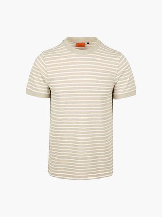Suitable Isaac Stripe Piqué Camiseta Pebble