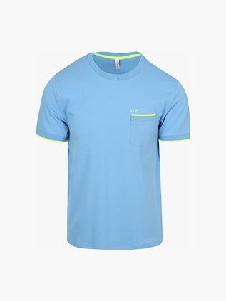 Sun68 T-Shirt z piki w kolorze jasnoniebieskim z neonowymi paskami