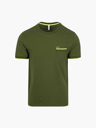 Sun68 T-Shirt Piqué Rayé Vert Kaki
