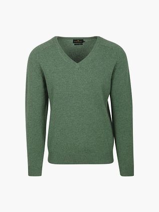 Sweter Steppin' Out z dekoltem w serek, wełna jagnięca, średnia zieleń