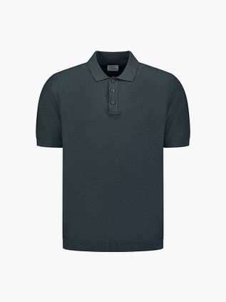 No Excess Strikket Slub Poloshirt Dark Steel