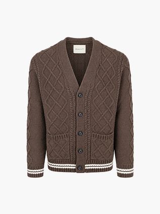 Gant Cardigan Cable Knit laine d’agneau marron