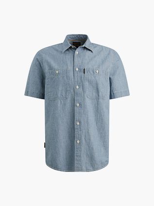 Koszula z krótkim rękawem PME Legend z bawełny i lnu chambray w kolorze indygo