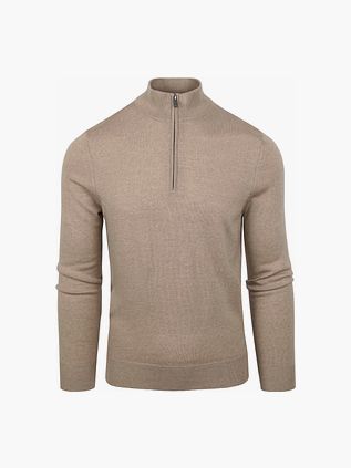 Suitable maglia in merino half zip beige