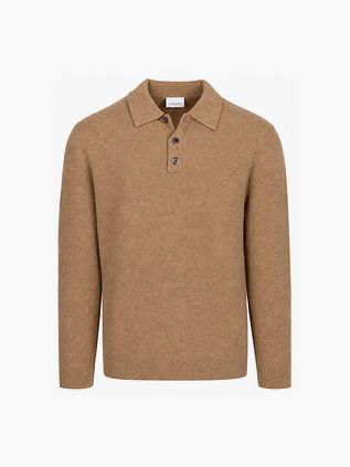 Profuomo Longsleeve Poloshirt Boiled Wool Camel