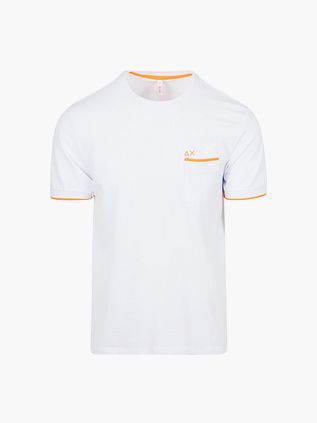 Sun68 T-Shirt z piki Fluo Stripe Biały