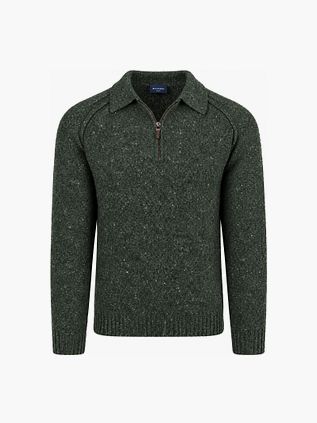 Suitable Polo Zip Pull Tweed Dark green