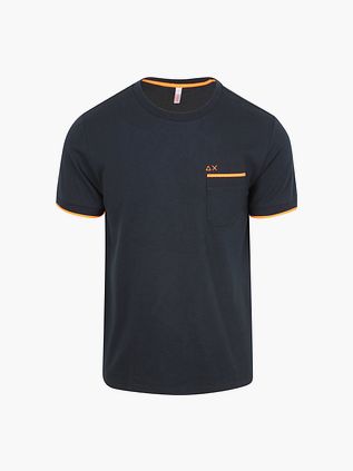 Sun68 Piqué T-skjorte med Fluostripe i Mørkeblå