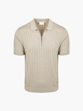 Dzianinowa koszulka polo Profuomo dropneedle z półzamkiem w kolorze beżowym