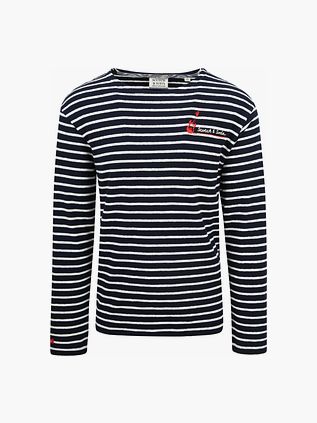 Scotch and Soda strikketrøje mørkeblå med bandanastribet mønster