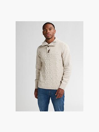 Petrol Cable Pullover Half Zip Hamilton Ecru