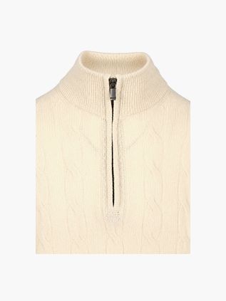 Steppin' Out Lau Pull Merino Half Zip Cable Ecru