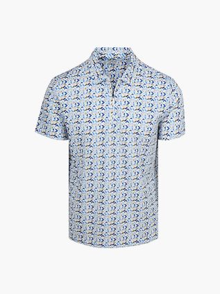 R2 Amsterdam Half-Zip Polo Blau Print