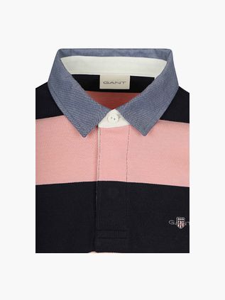 Gant Heavy Rugger Shield Polo Shirt Stripes Navy Pink