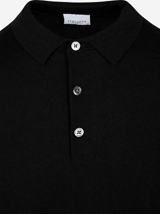 Profuomo Longsleeve Polo Shirt Merino Wool Black