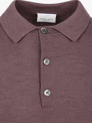 Profuomo Longsleeve Polo Shirt Merino Wool Aubergine