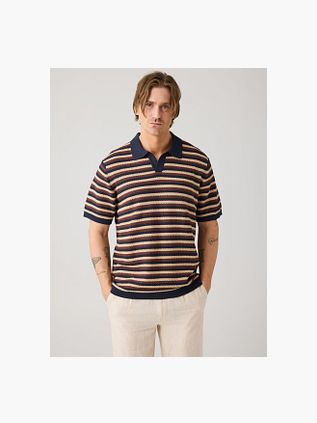 KnowledgeCotton Apparel Polo Knitted Striped Brown