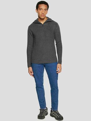 KnowledgeCotton Apparel Pullover Half Zip Pullover Merino Anthracite