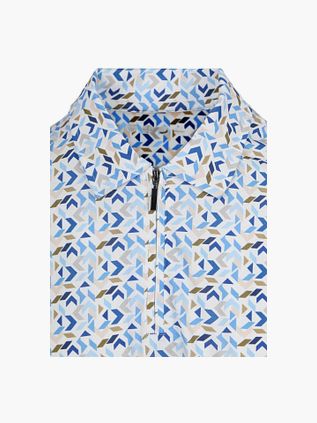 R2 Amsterdam Half-Zip Polo Blau Print