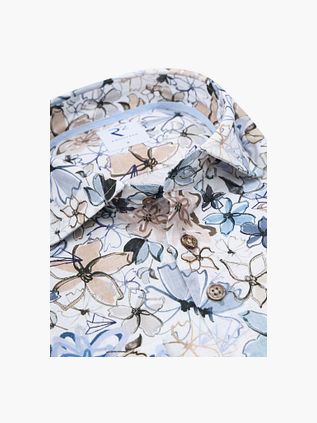 R2 Hemd Leinen Blend Flowers Blau Beige