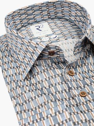 R2 Amsterdam Poplin Shirt Print Blue