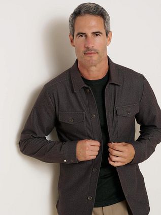R2 Overshirt Button Herringbone Brown