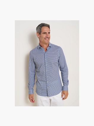 R2 Overhemd Knitted Sorona Print Navy