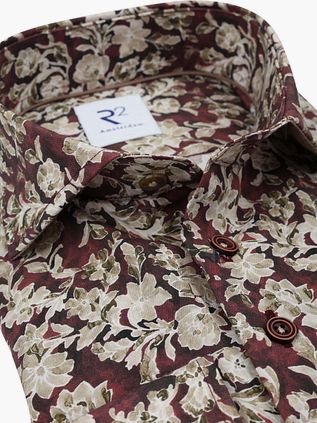 R2 Poplin Hemd Druck Burgundy