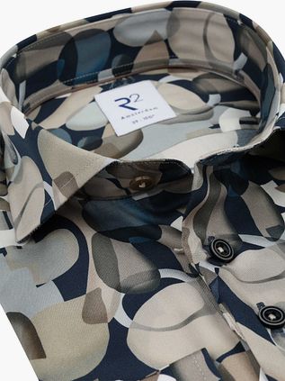 R2 Hemd Lyocell Druck Blau