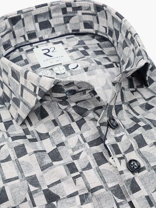 R2 Amsterdam Poplin Shirt Print Grey