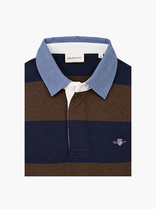 Gant Rugger Shield Chambray Polo Rayures bleu marine/marron
